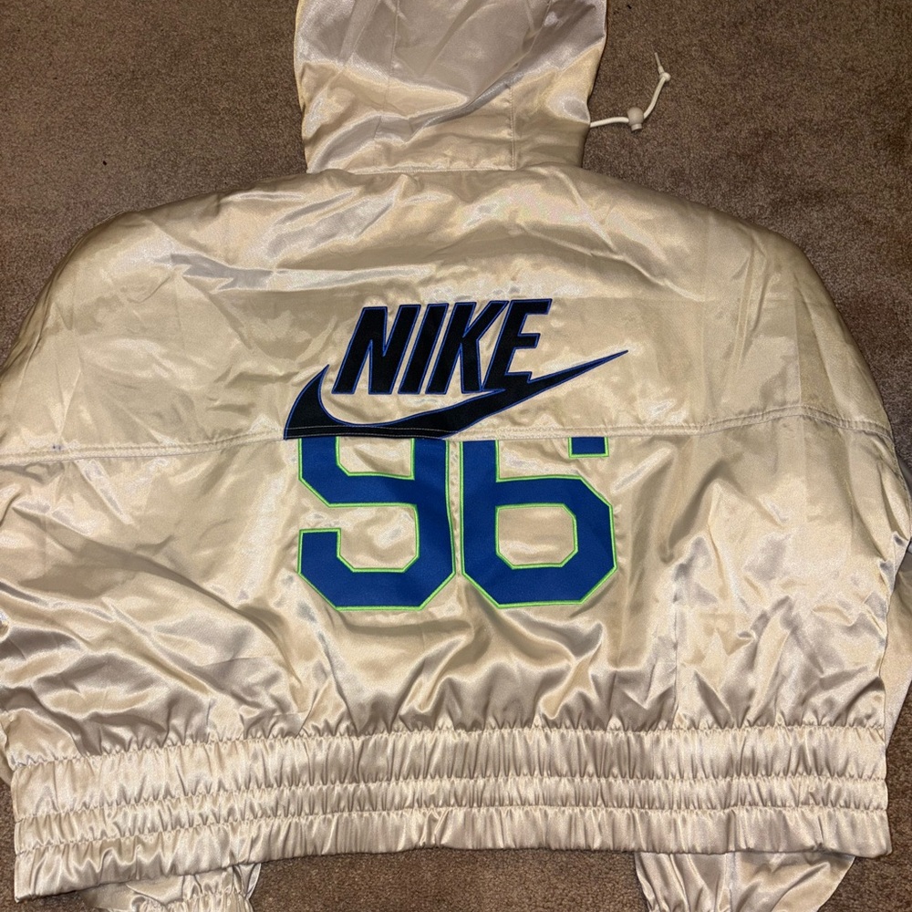 Nike Ivory Hooded Jacket with Blue and Green Details